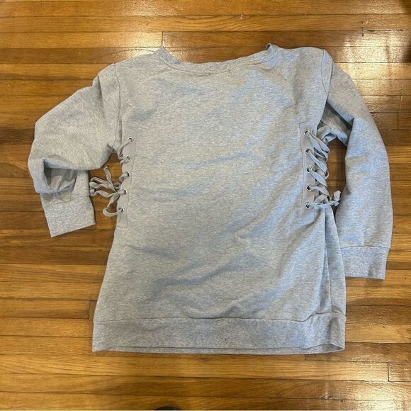 TROUVE Gray Corset Sweater Lace Up Side Crewneck Sweatshirt - Picture 12 of 12